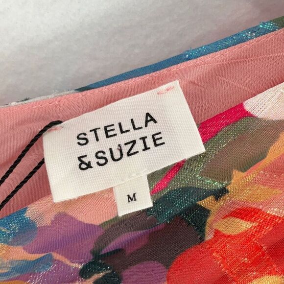 NWT Stella & Suzie Multicolor Floral V-neck Ruffle Chiffon Midi Dress Medium - Picture 6 of 12